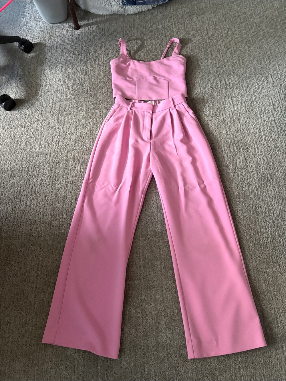 Abercrombie & Fitch Pink Wide-Leg High-Waist Pants with Matching Cropped Tank